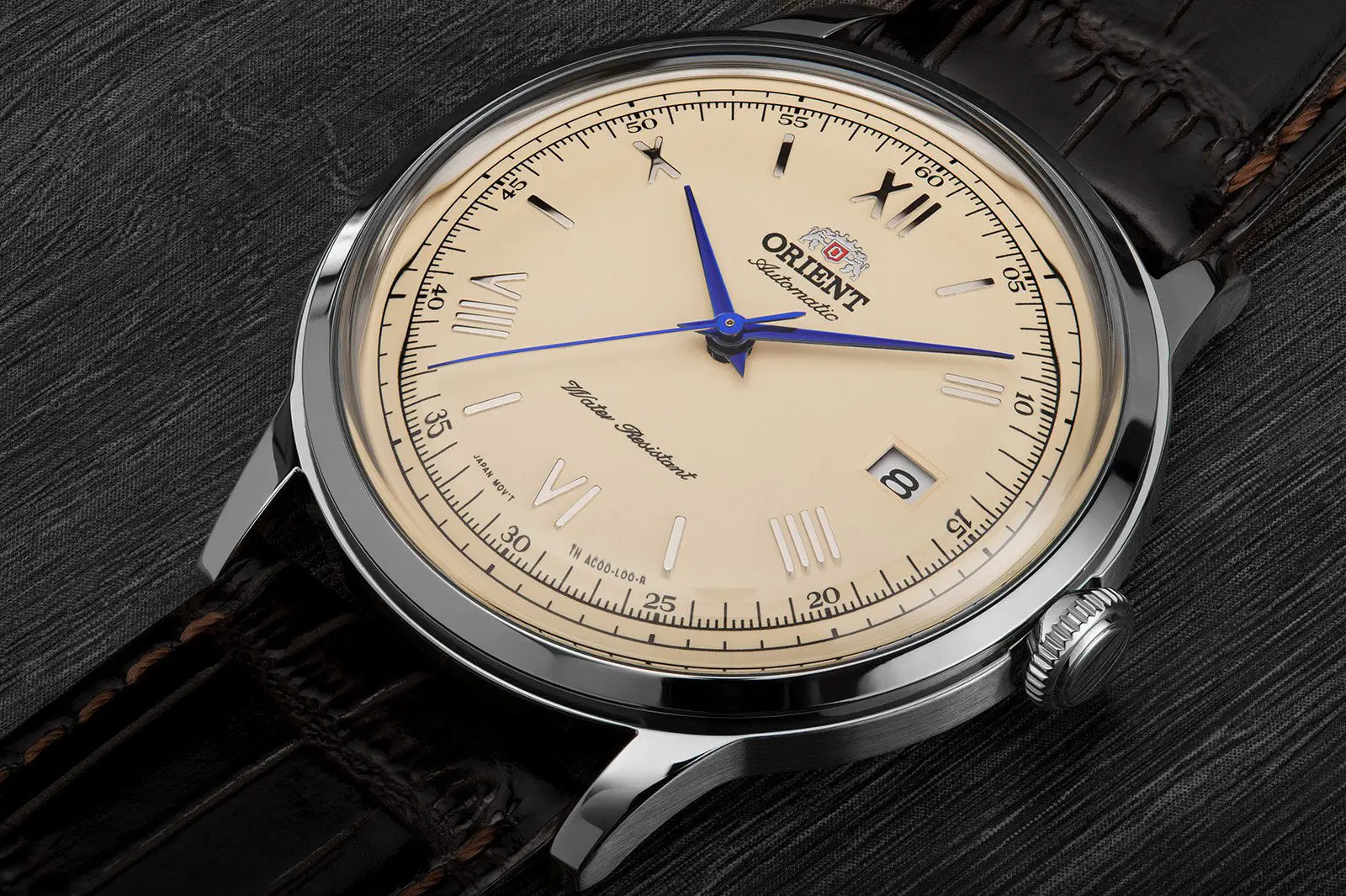 Orient Bambino Version 2 watch face slanted view